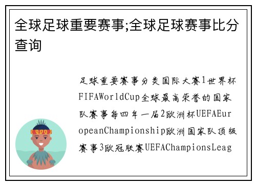 全球足球重要赛事;全球足球赛事比分查询